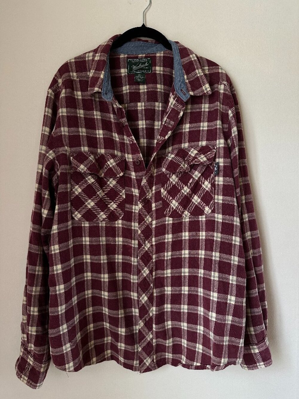 Woolrich Heavy Flannel Shirt Mens XL Dark Red Plaid Workwear